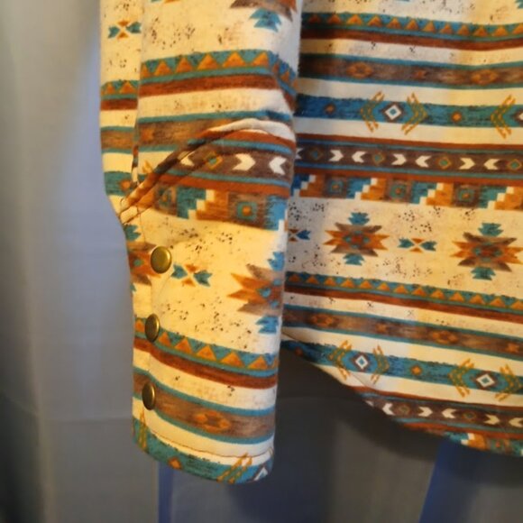 New Mens Flannel Shacket Western Shirt XS Snap up Navajo Thermal Browns Teal Tan - Picture 5 of 11